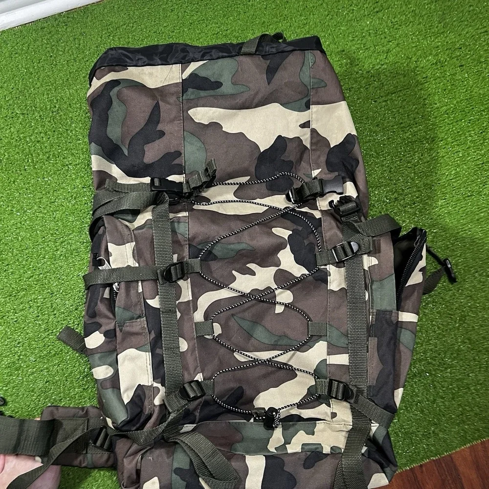 Vintage Camo Backpack Framed Outdoor Hunting Hiking Rucksack Woodland Camoflauge